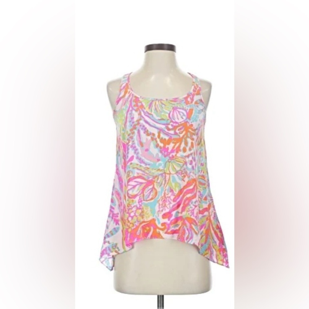 LILLY PULITZER Sarina Scuba to Cuba Floral Sleeveless Silk Tank Top Size Medium - Picture 2 of 8